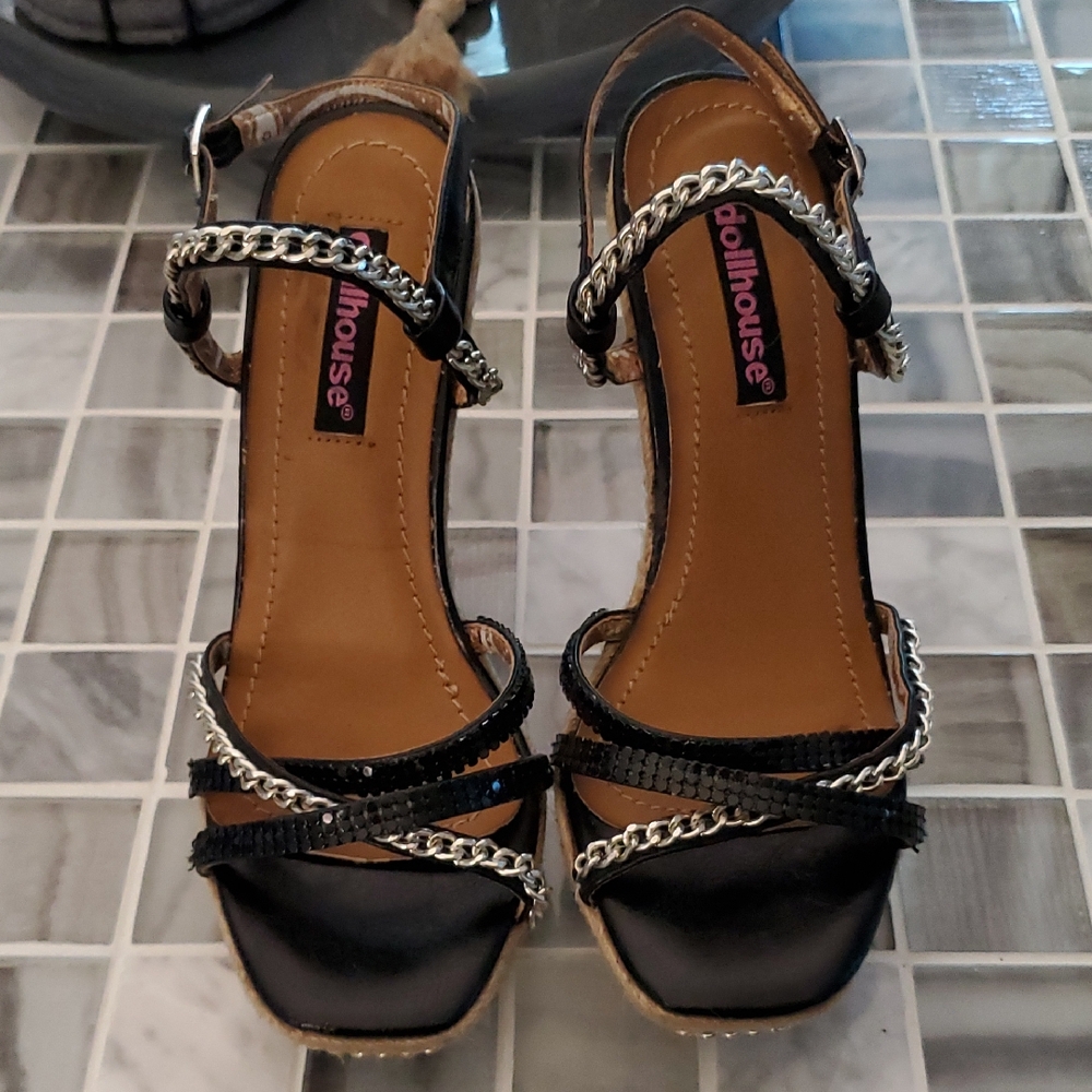 Dollhouse Black Chain-Embellished Heels